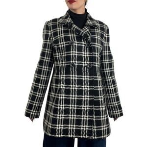 Style & Co. Black And White Plaid Long Wool Peacoat Women's Large Preppy